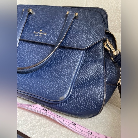 Kate Spade deep royal blue Navy gold metal accents Leather Satchel NWOT - Picture 7 of 12
